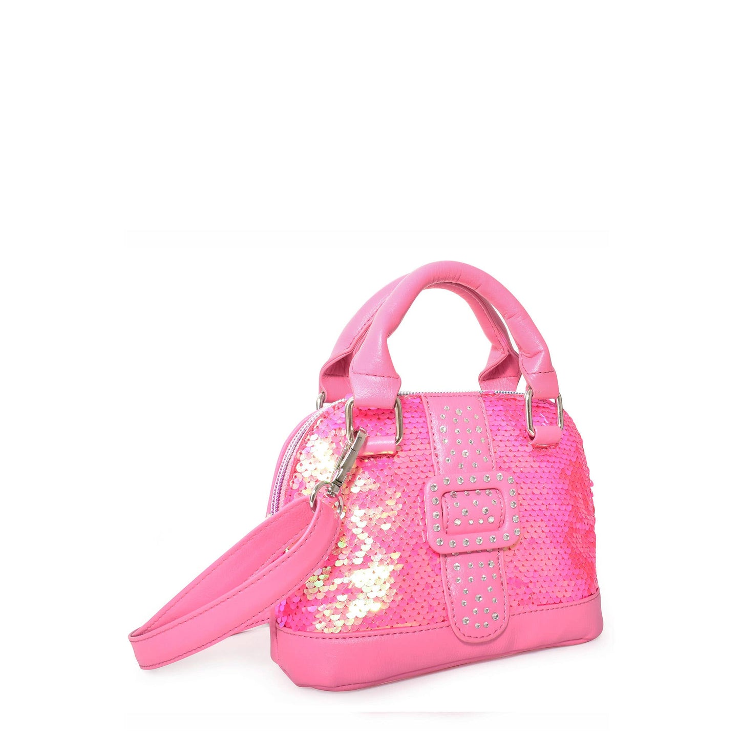 OMG Accessories - Sequins Fuchsia Mini Bowling Bag