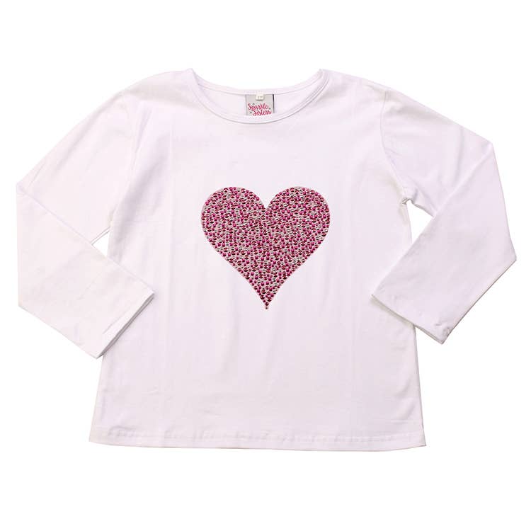 Sparkle Sisters by Couture Clips - Studded Pink Heart Long  Sleeve Tee: 10 / Pink