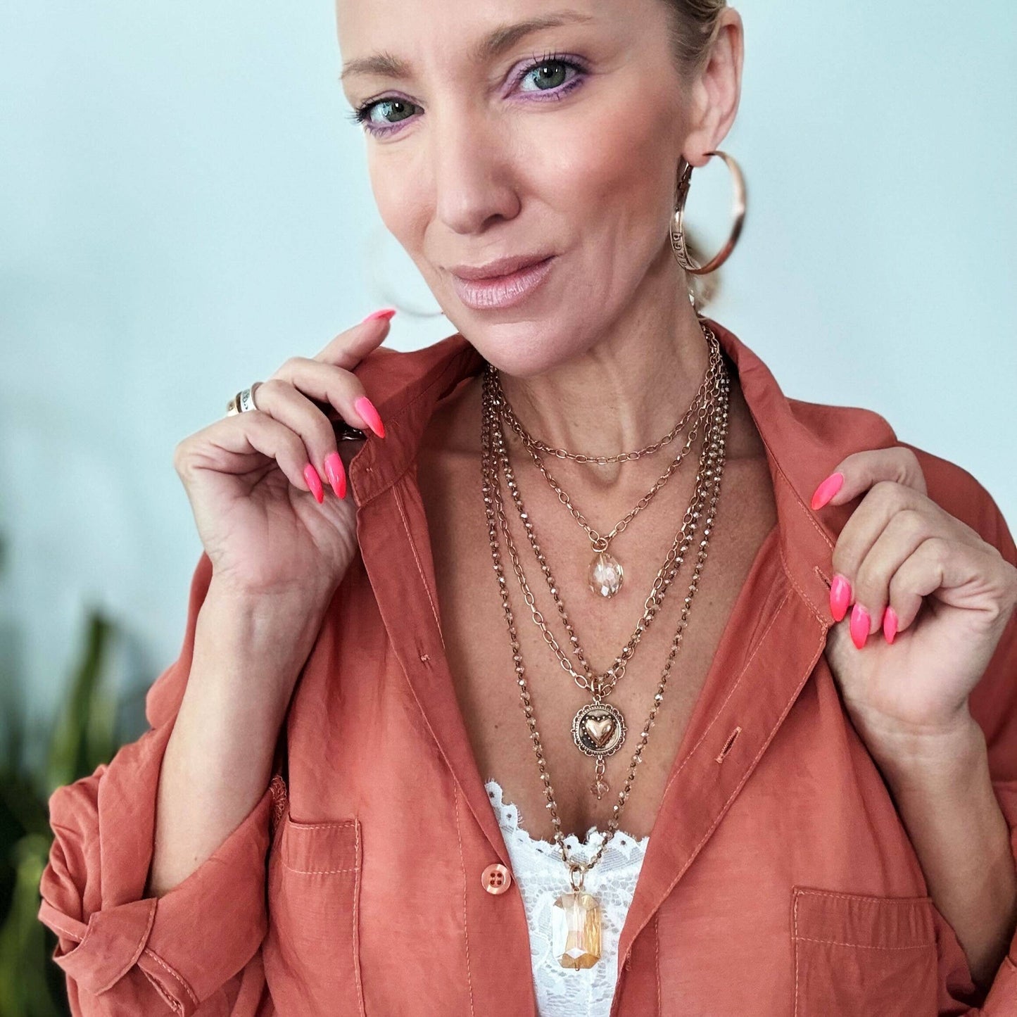 I AM ENOUGH | HEART | Original Layering Bundle: Gold finish / Beige Crystal Beads