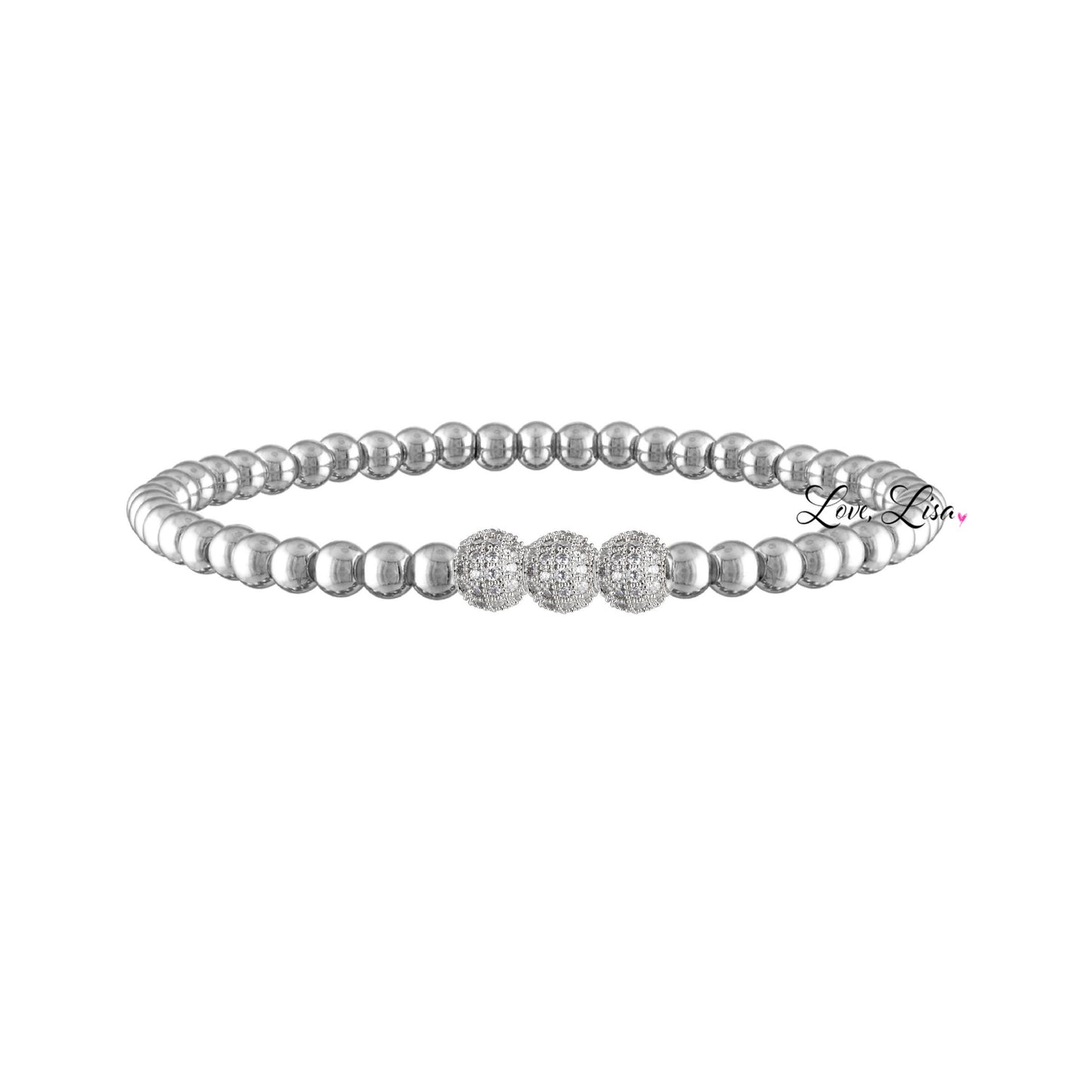 Love, Lisa - Robin Sparkling Cubic Zirconia Triple Pave Stretch Bracelet: Gold
