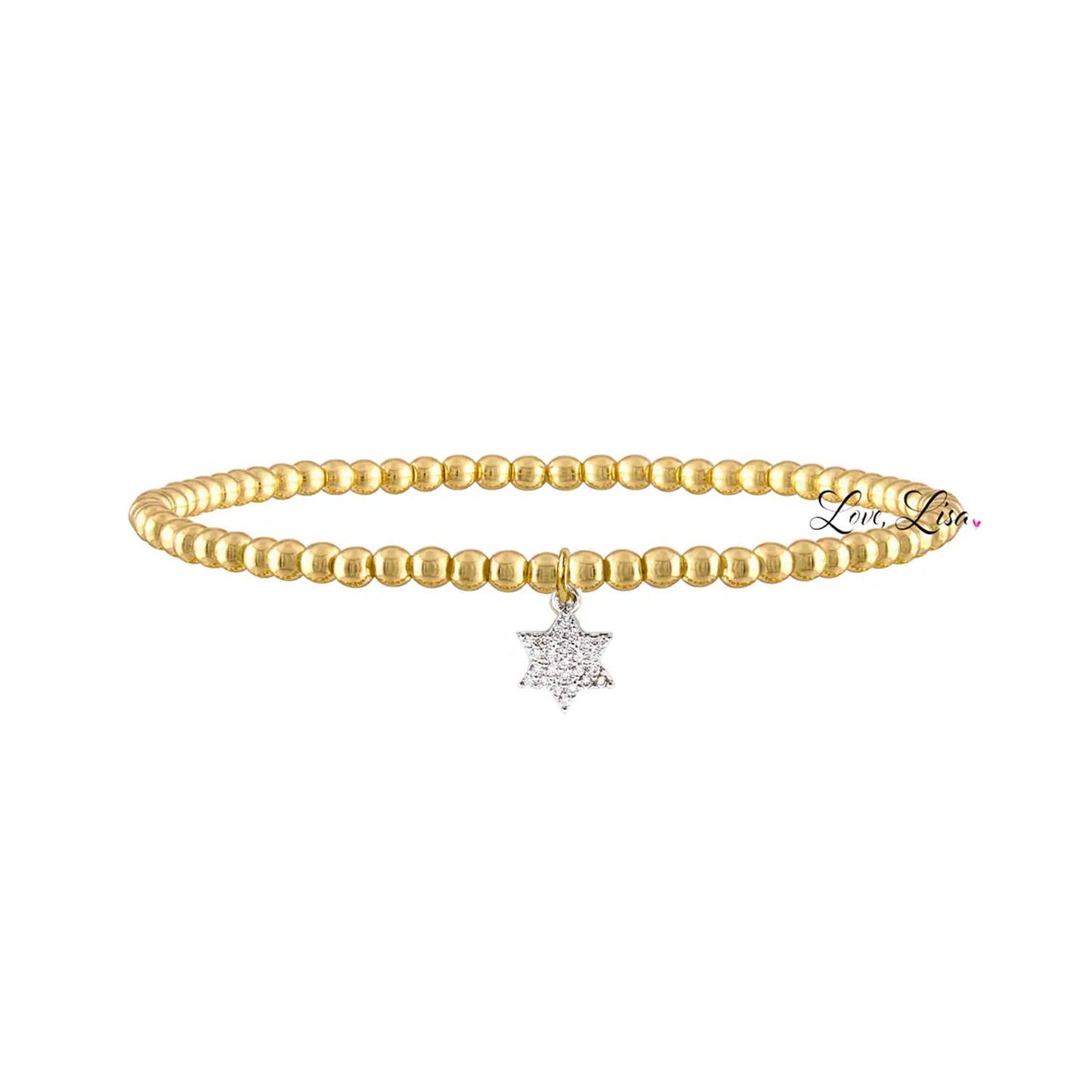 Love, Lisa - Sami 3mm Little Star of David Bracelet Stretch Gold Silver : Silver