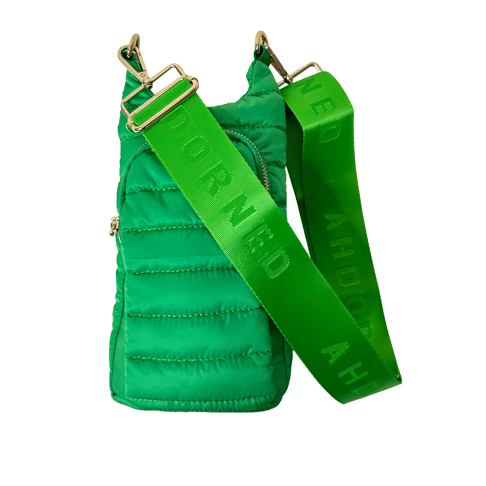Emma Quilted Puffy Water Bottle Holder w/2" Solid Strap: NAVY