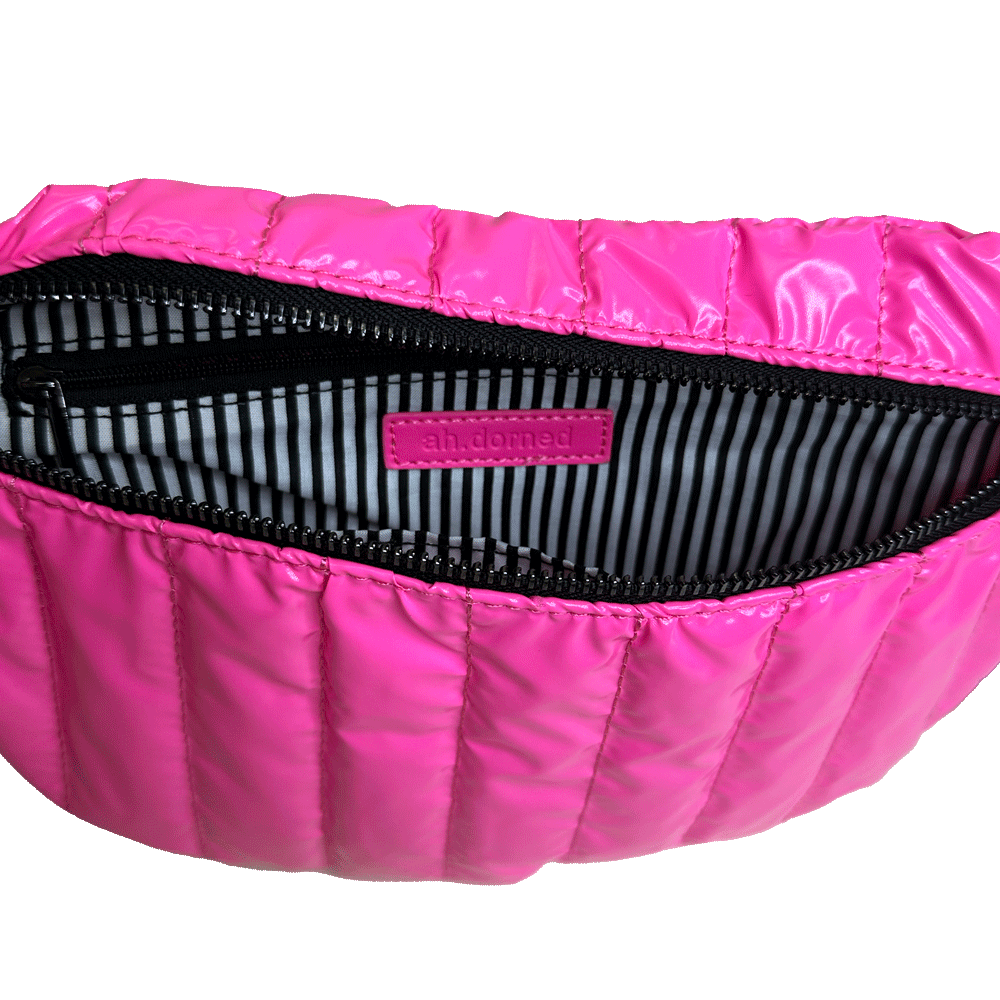 Reese Quilted Sling/Waist Bag w/Black Resin Chain & 2" Solid: PINK