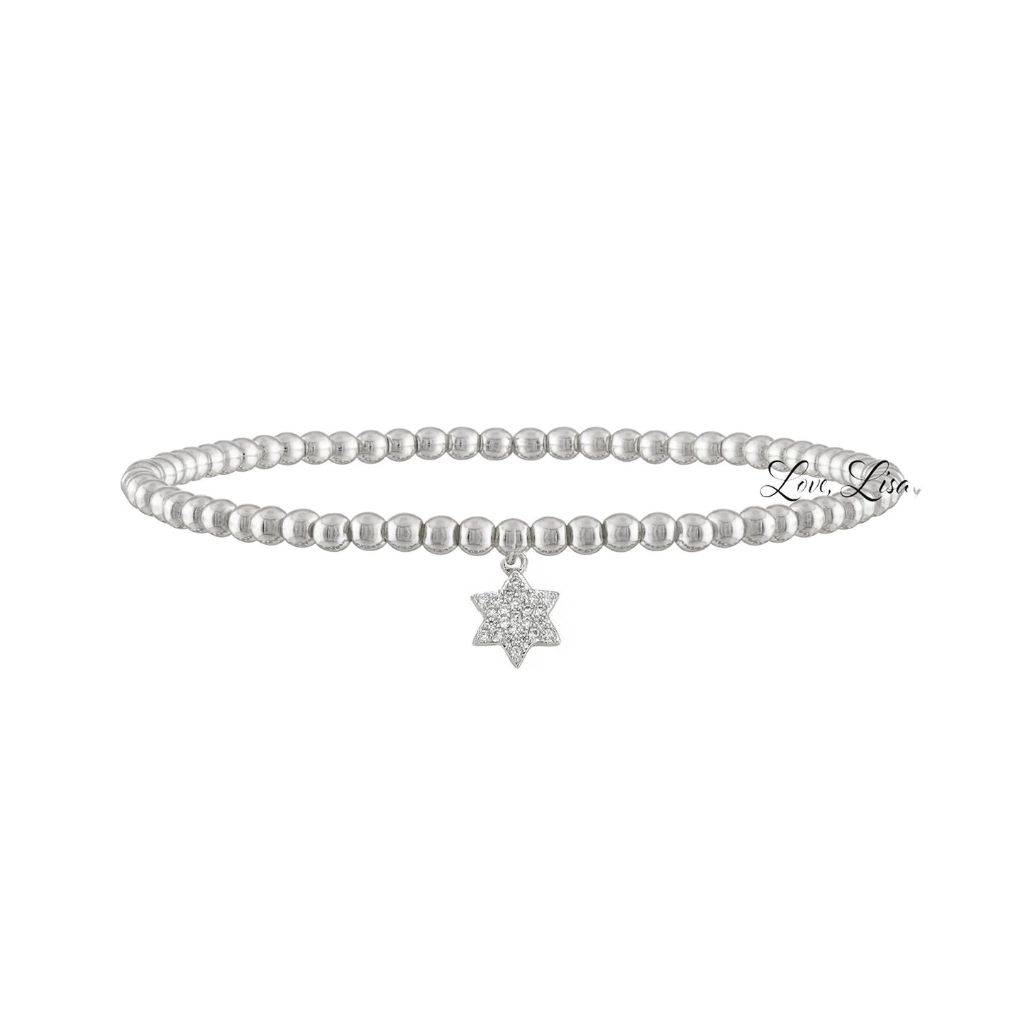 Love, Lisa - Sami 3mm Little Star of David Bracelet Stretch Gold Silver : Silver