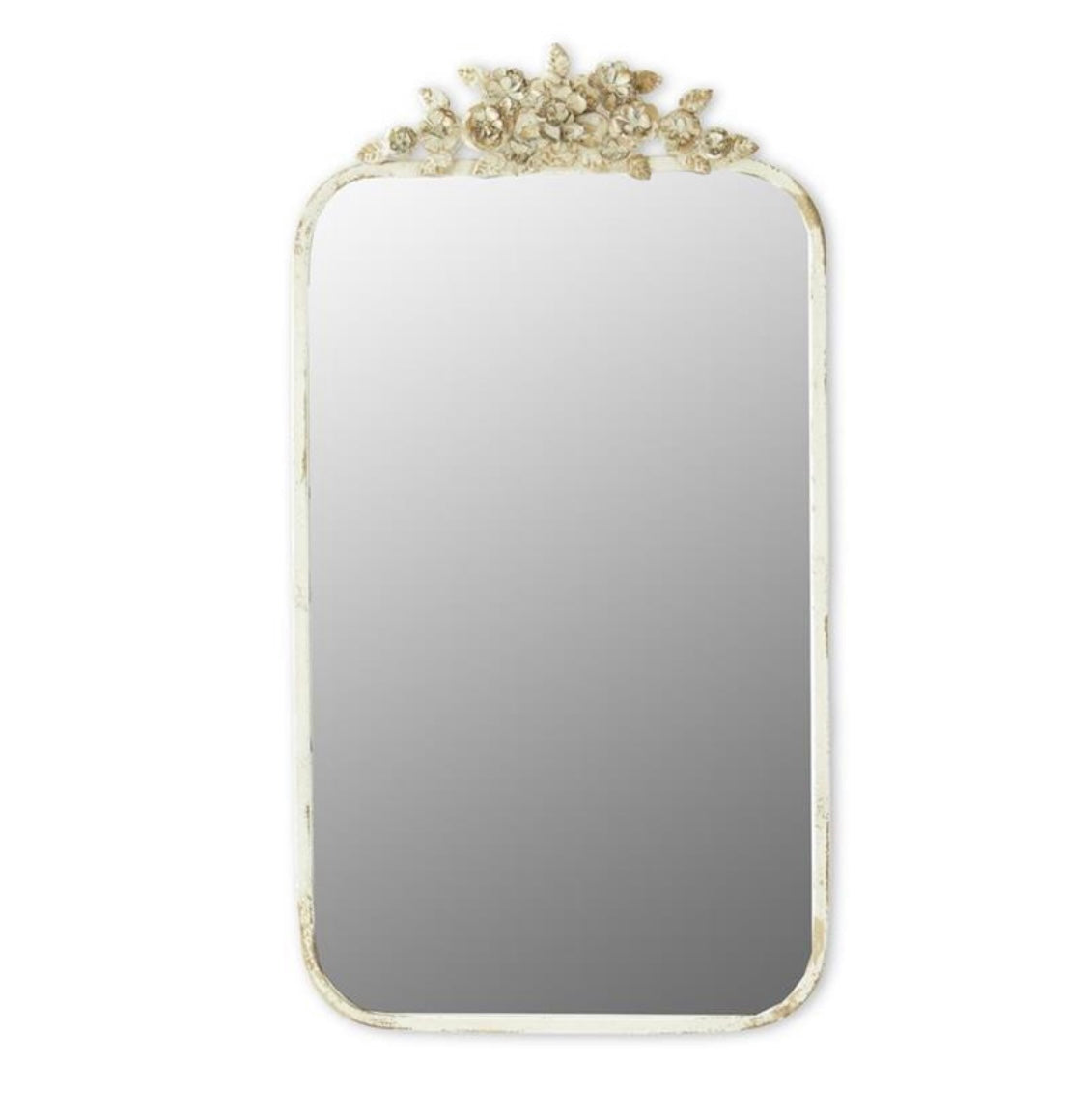 32in Rectangular Mirror Whitewashed & Gold Metal Framed Mirror