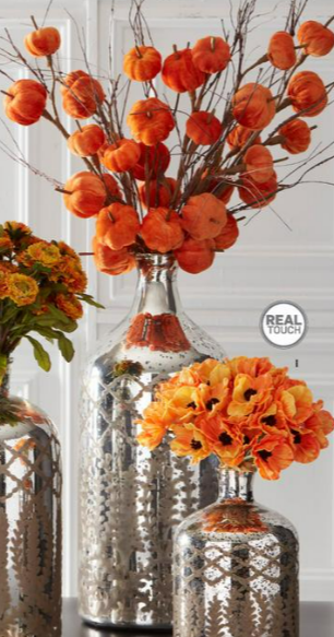 Orange Velvet Pumpkin Stem 38 in