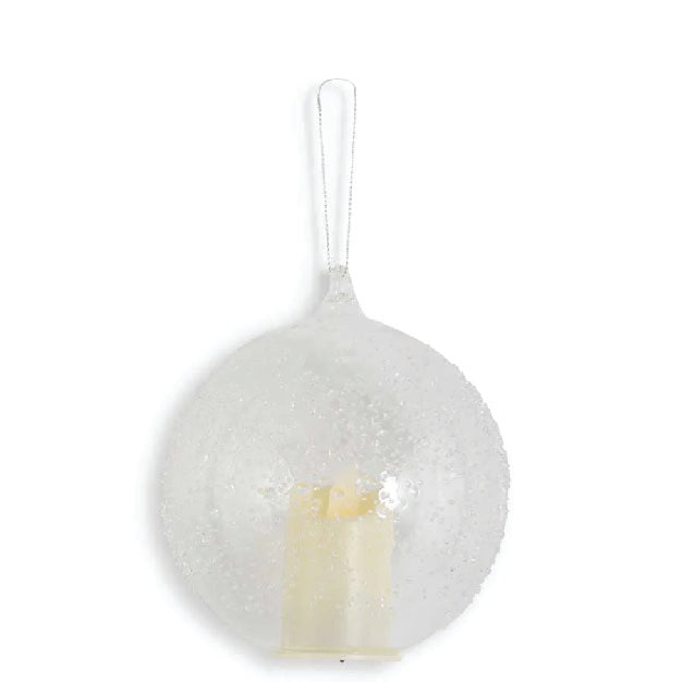 4.5 Inch Textured Clear Glass LED Flicker Round ornament