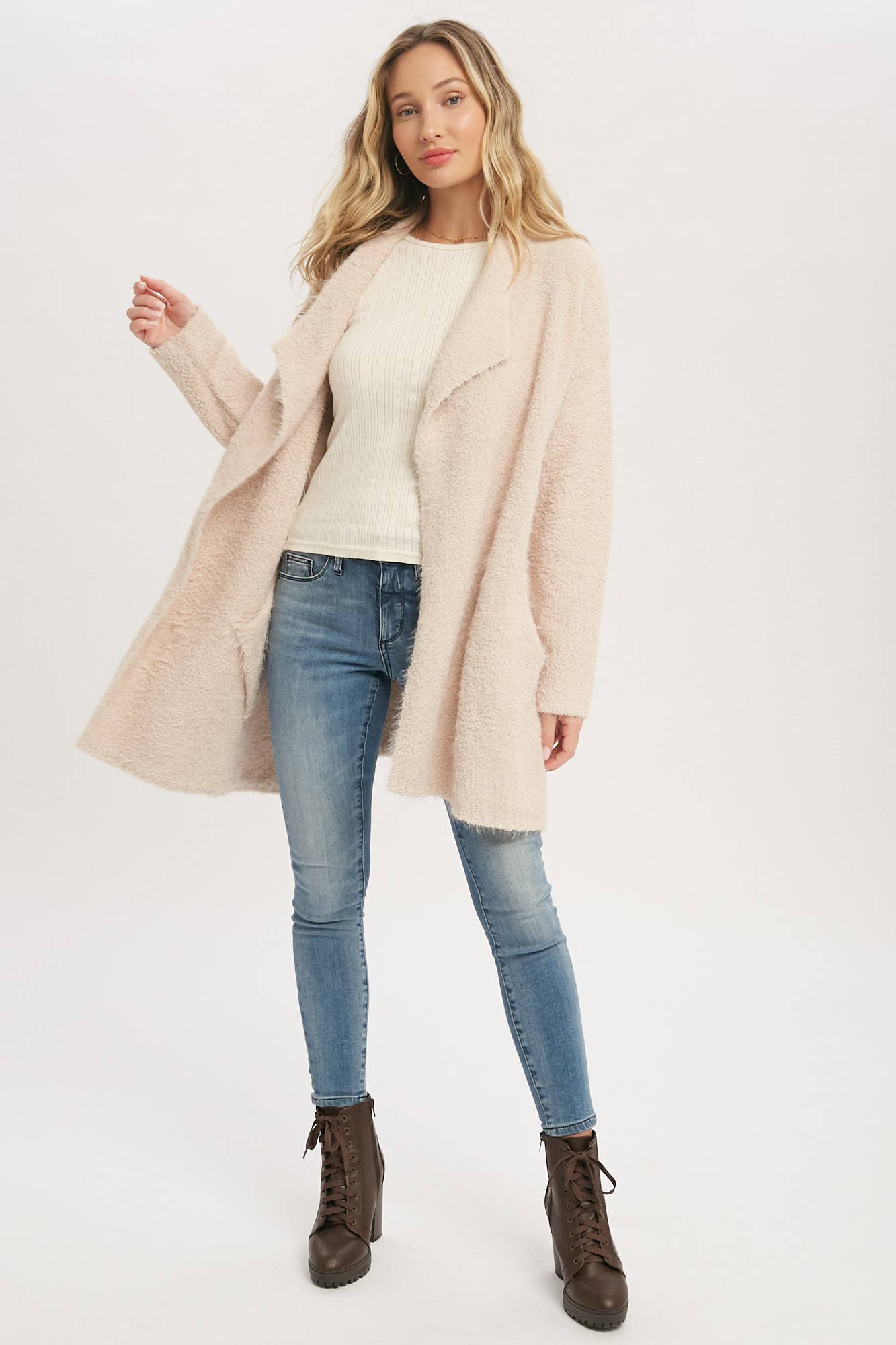Bluivy - SOFT FUZZY DRAPE FRONT CARDIGAN: OATMEAL