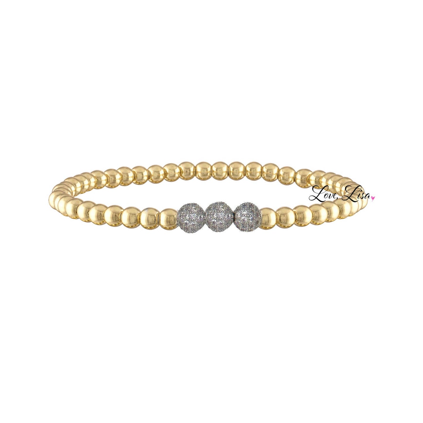 Love, Lisa - Robin Sparkling Cubic Zirconia Triple Pave Stretch Bracelet: Gold