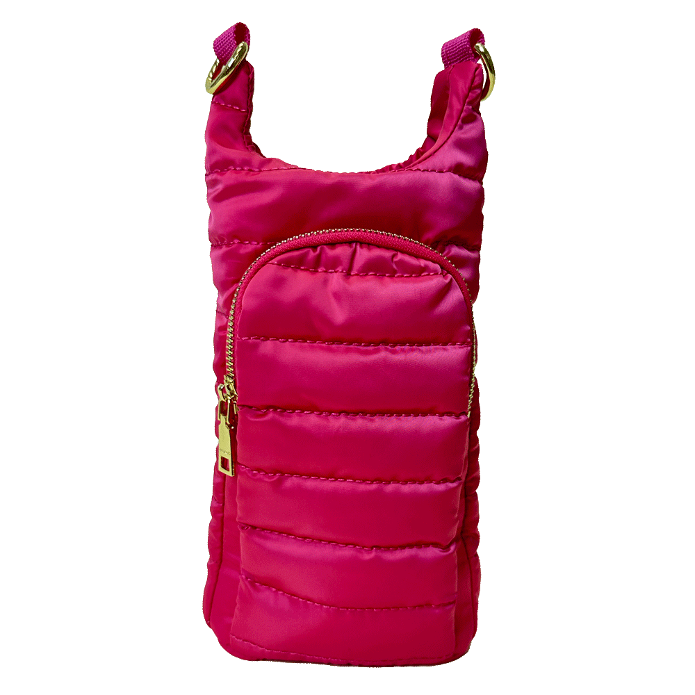 Emma Quilted Puffy Water Bottle Holder w/2" Solid Strap: NAVY