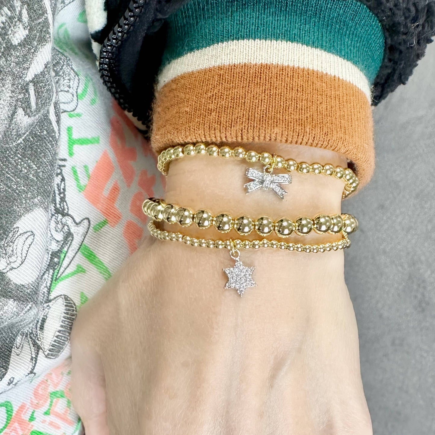 Love, Lisa - Sami 3mm Little Star of David Bracelet Stretch Gold Silver : Silver