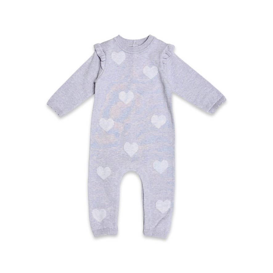 Viverano Organics - Hearts Jacquard Knit Baby Jumpsuit (Organic Cotton): Blush Pink / 3-6M