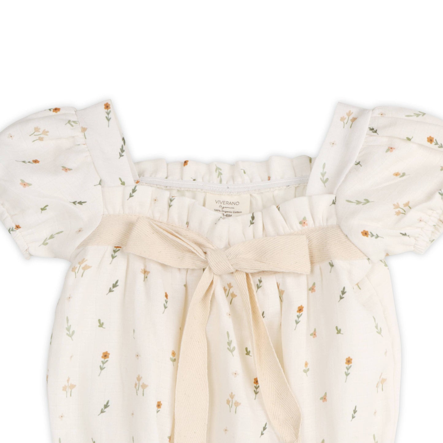 Viverano Organics - Boho Floral Bubble Baby Romper (Organic Muslin): NATURAL