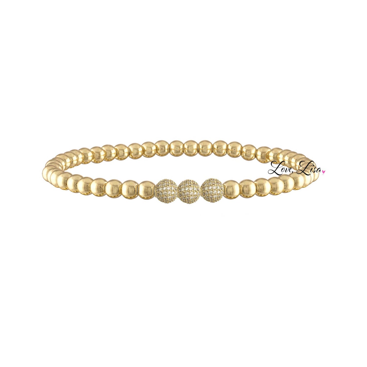 Love, Lisa - Robin Sparkling Cubic Zirconia Triple Pave Stretch Bracelet: Gold