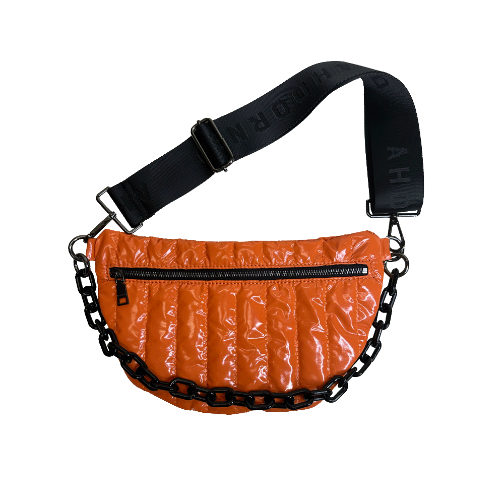 Reese Quilted Sling/Waist Bag w/Black Resin Chain & 2" Solid: BLACK