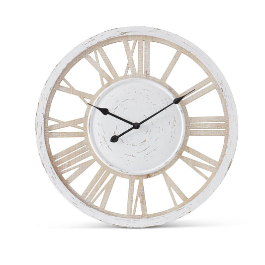 26.75 Inch White & Natural Wood Wall Clock