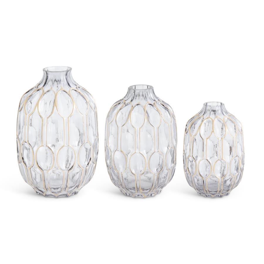 Smoked Glass Gold Oval Embossed Vases