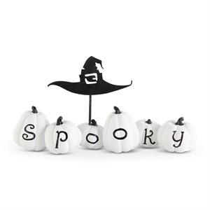 8in White Resin Spooky Pumpkins w/Witch Hat