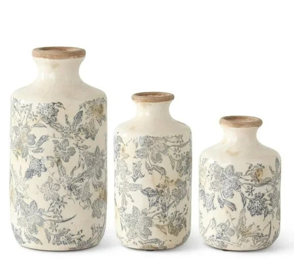 White and Gray Floral Ceramic Vases