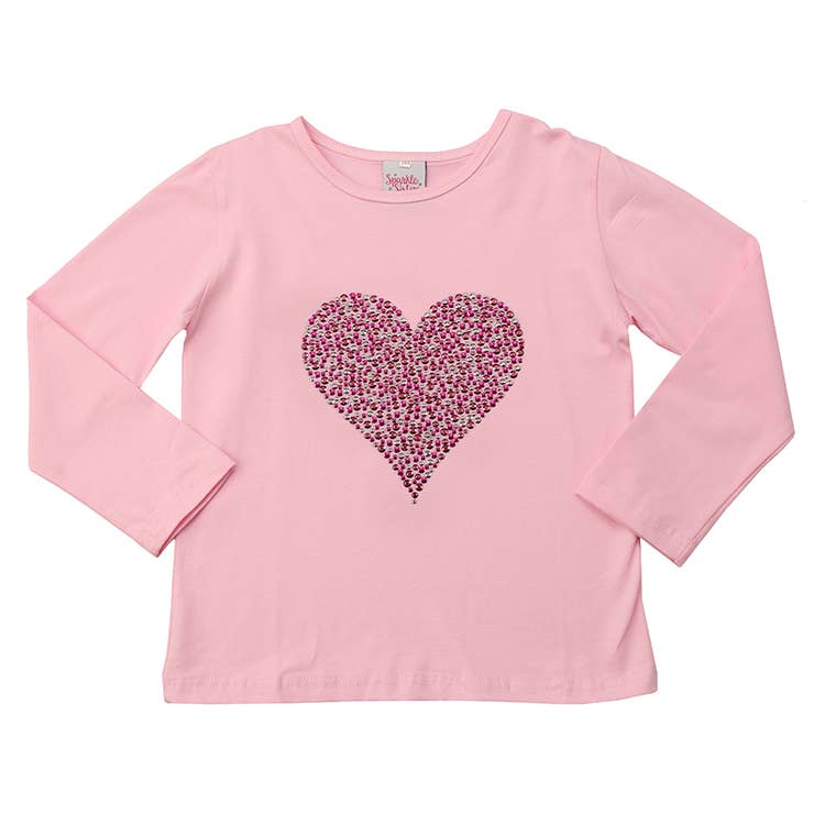 Sparkle Sisters by Couture Clips - Studded Pink Heart Long  Sleeve Tee: 10 / Pink