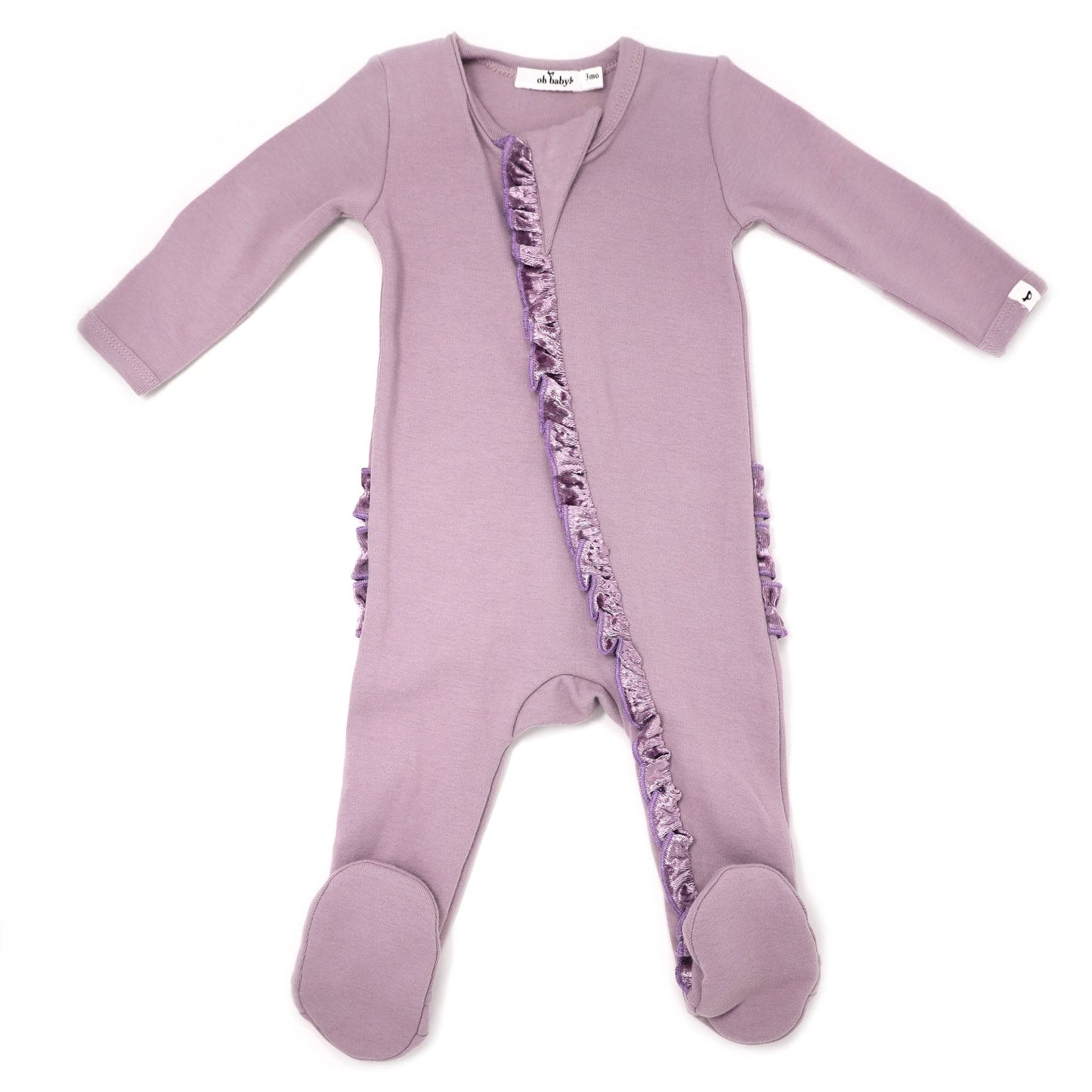 Zipper Velvet Ruffle Footie Cotton: 1 mo / LAVDU