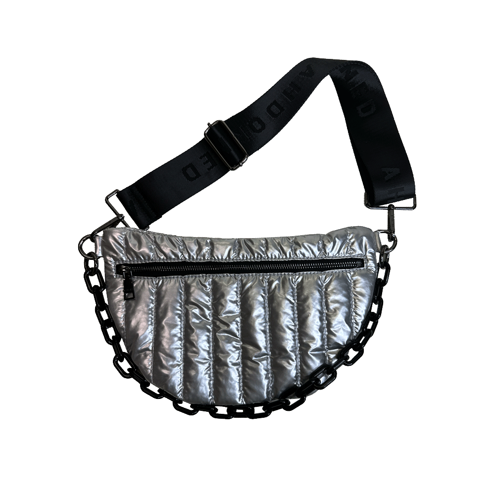 Reese Quilted Sling/Waist Bag w/Black Resin Chain & 2" Solid Silver