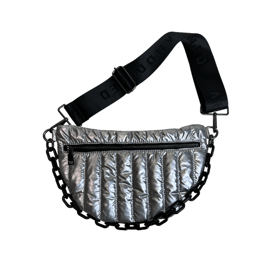 Reese Quilted Sling/Waist Bag w/Black Resin Chain & 2" Solid Silver