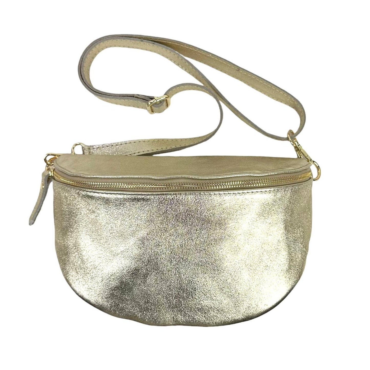Large Metallic Italian Leather Waist Bag for Women. Sales: Gold