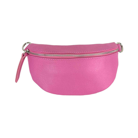 Women's Italian Leather Waist Bag with Zipper. Primavera: Bubblegum Pink