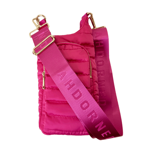 Emma Quilted Puffy Water Bottle Holder w/2" Solid Strap: Pink