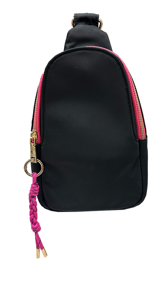 Nora Nylon Sling/Cross Body Bag w/ Detachable Strap-ASSORTED: Black
