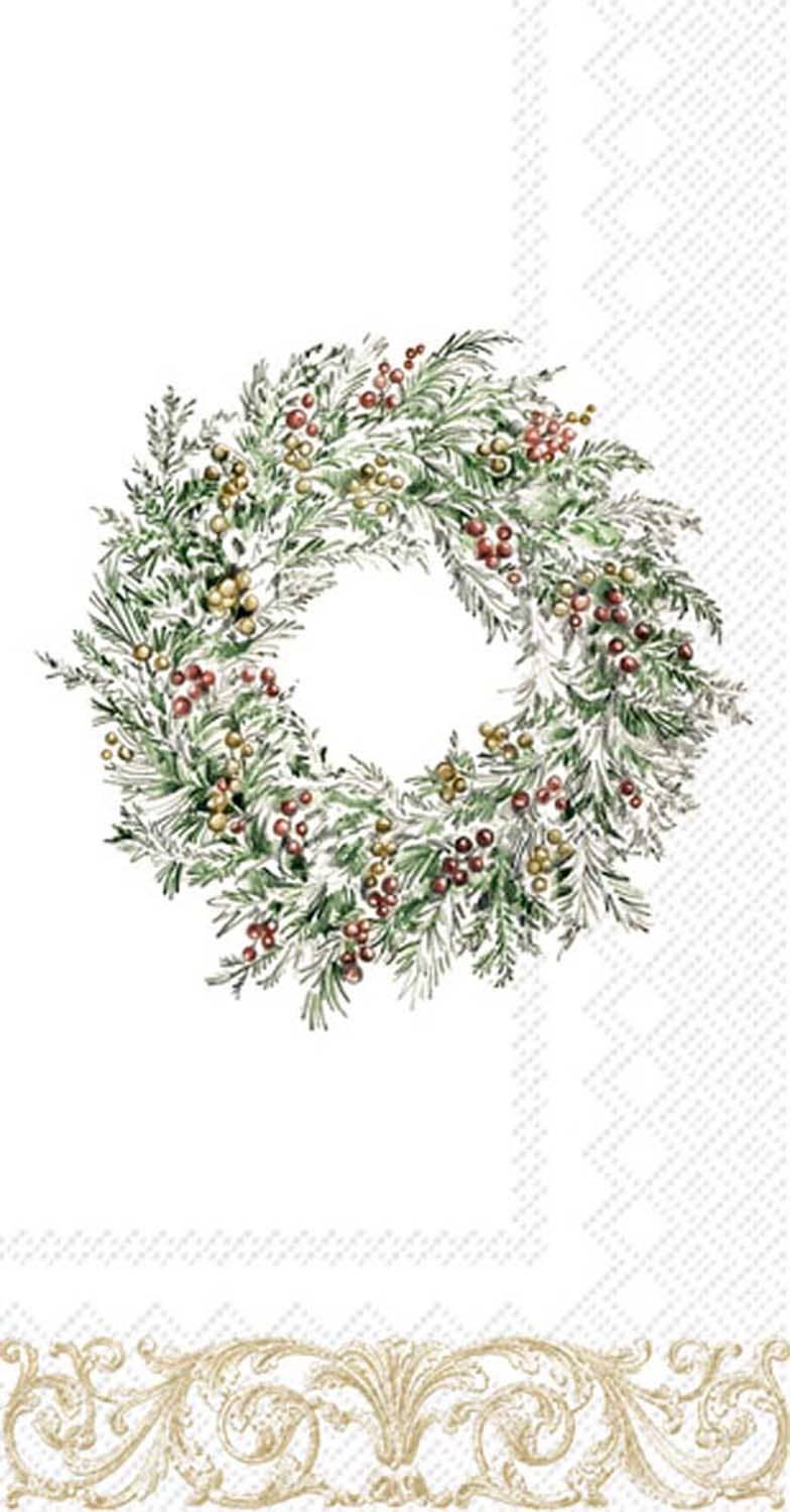 Boston International - Disposable Christmas Paper Guest Towels Holiday Berry Wreath