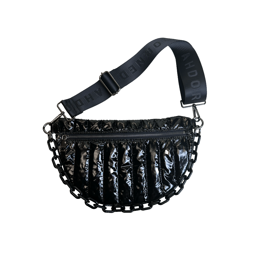 Reese Quilted Sling/Waist Bag w/Black Resin Chain & 2" Solid: BLACK